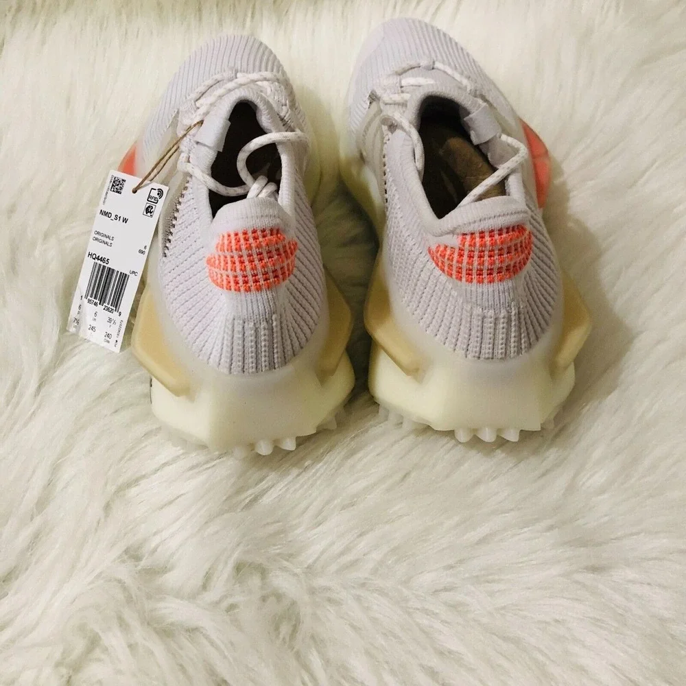 Adidas NMD_S1 W White‎ Orange Tan Primeknit Sneakers HQ4465 Womens 7.5 NEW
